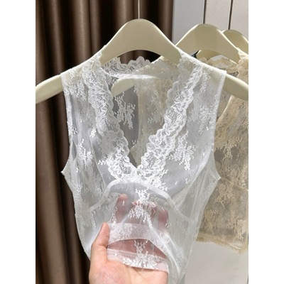 气质名媛风V领蕾丝打底衫女