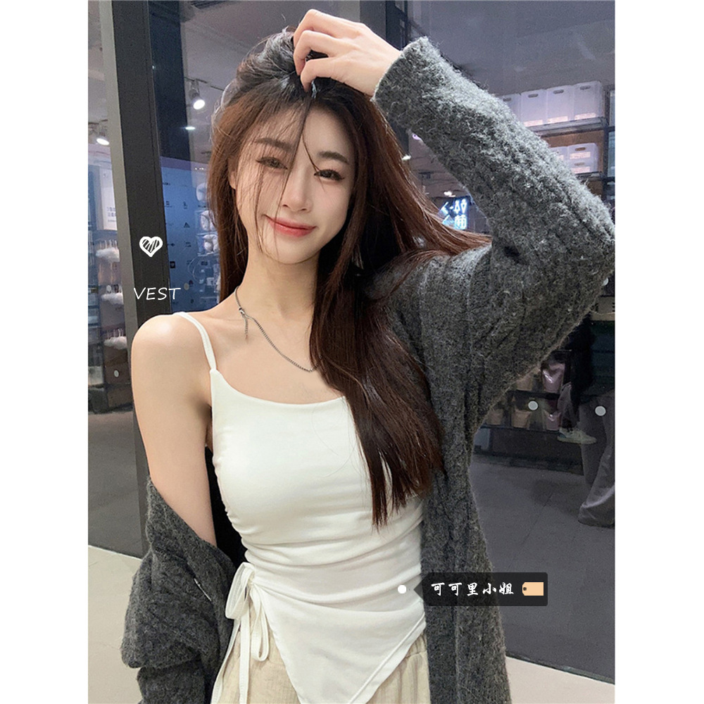 不规则开叉吊带背心女夏季系带设计感内搭带胸垫外穿甜辣抹胸上衣