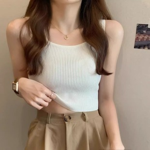 上衣 方领针织小吊带背心女2025新款 夏季 外穿内搭打底美背短款 无袖