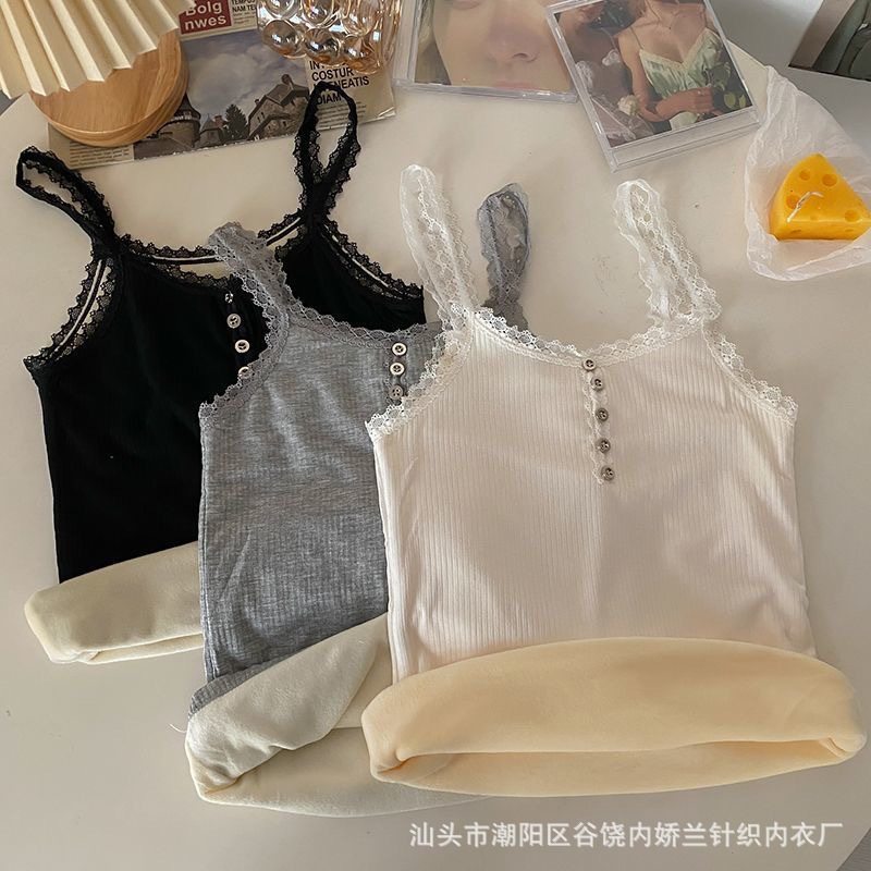 保暖吊带背心女秋冬季内搭加绒加厚蕾丝针织打底衫无袖上衣ins潮,女士内衣/男士内衣/家居服,保暖背心,淘宝优惠券,粉丝福利购,淘宝优惠卷