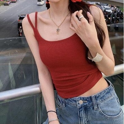 红色双肩吊带背心女新款带胸垫