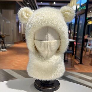 2025儿童毛线针织帽男女童秋冬围脖一体连帽防风护耳保暖套头帽