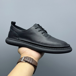 头层牛皮休闲皮鞋男2025夏季透气薄款真皮男鞋子软底开车鞋爸爸鞋