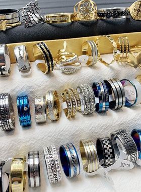 跨境1元一个欧美不锈钢戒指保色时尚简约中性指环素圈潮男戒尾戒