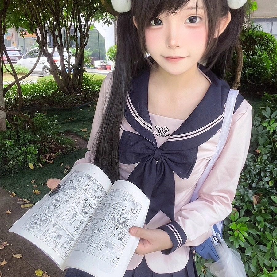 星珞/酱酱猫jk制服原创正版秋冬收腰长袖水手服粉色刺绣套装