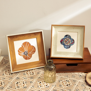 新中式 正方形相框5寸6寸7寸8寸油画棒画框中古风挂墙创意复古摆台