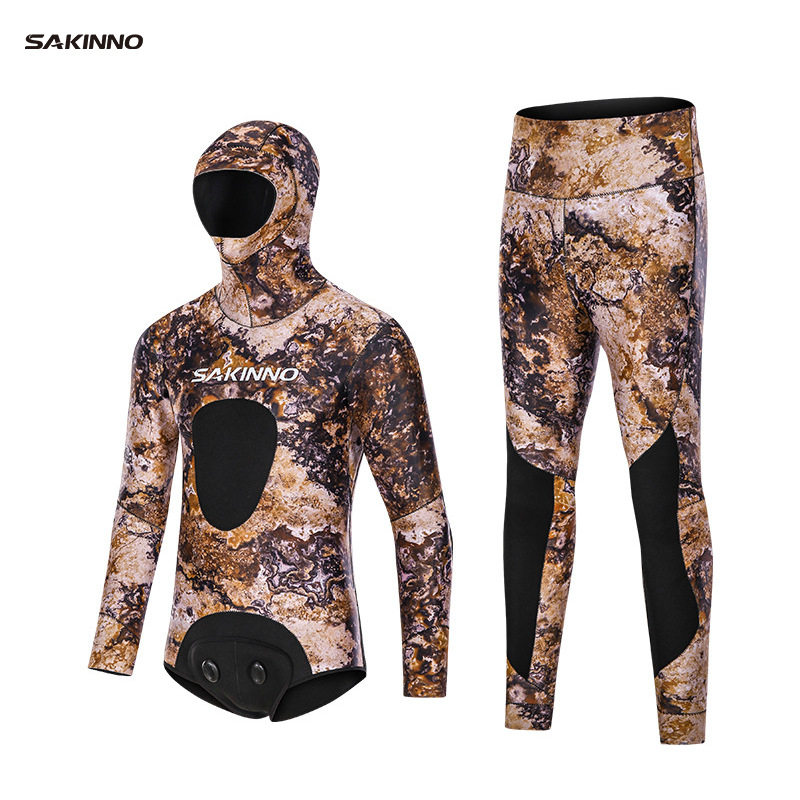 正品3.5mm猎鱼服套装分体保暖防寒防晒潜水衣游泳冲浪溯溪浮潜