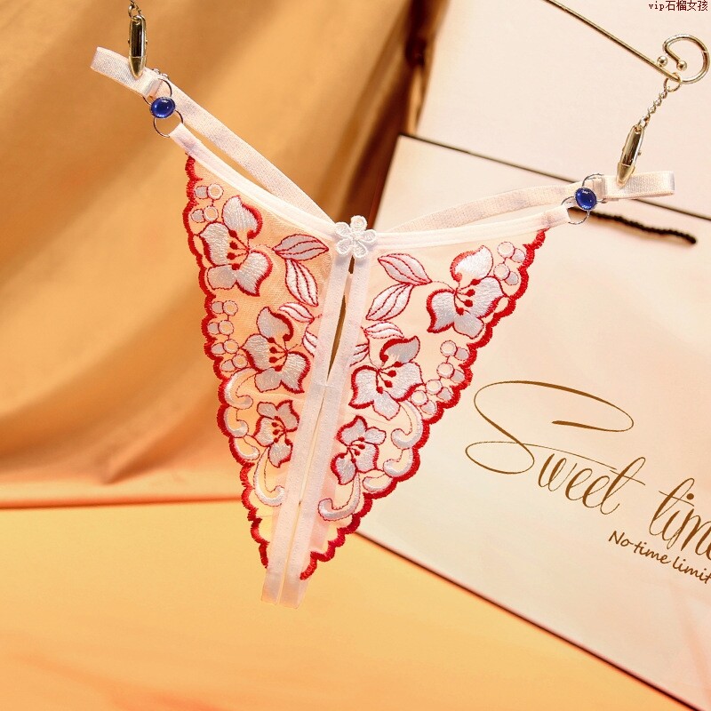 cosplay-透视绣花内裤钻饰腰带可调大码开裆免脱丁字裤rw角色
