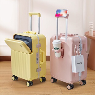 跨境PC铝框拉杆箱20寸多功能登机密码箱高颜值旅行箱拉杆箱静音