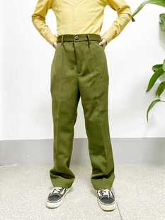 马裤呢冬裤斜纹毛料加厚黄绿色秋冬保暖防寒宽松直筒裤长裤