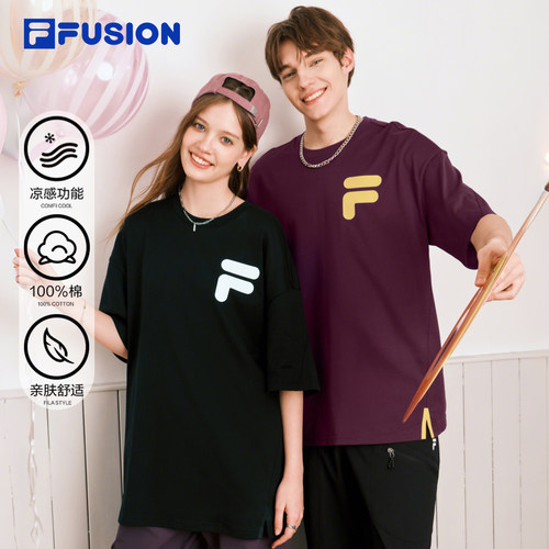 FILA FUSION斐乐潮牌情侣短袖T恤女26夏季新款宽松纯棉凉感上衣男