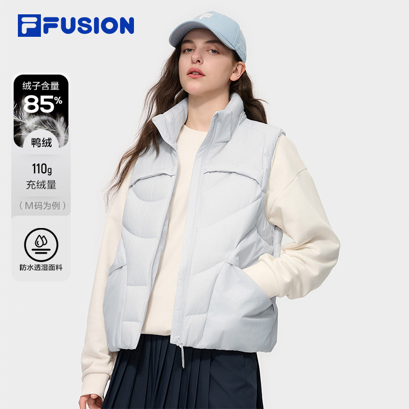 FILA FUSION斐乐潮牌羽绒马甲女2025冬新款时尚休闲宽