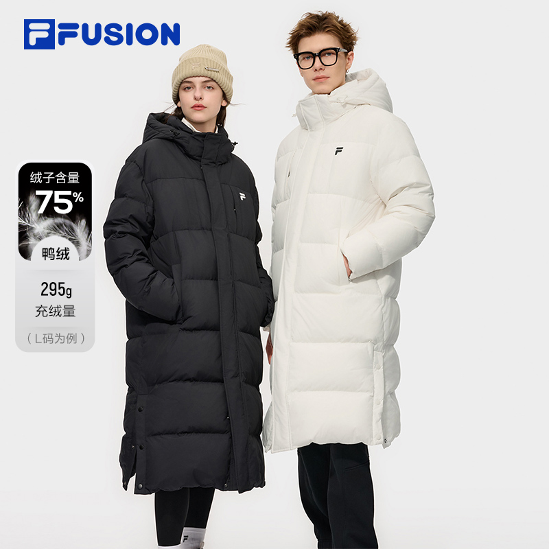 FILA FUSION斐乐潮牌情侣款长款羽绒服2025冬季新款宽松保暖外套