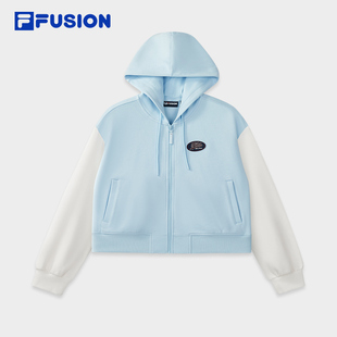 FUSION斐乐潮牌针织连帽外套女2025秋新款 FILA 休闲宽松拼色上衣