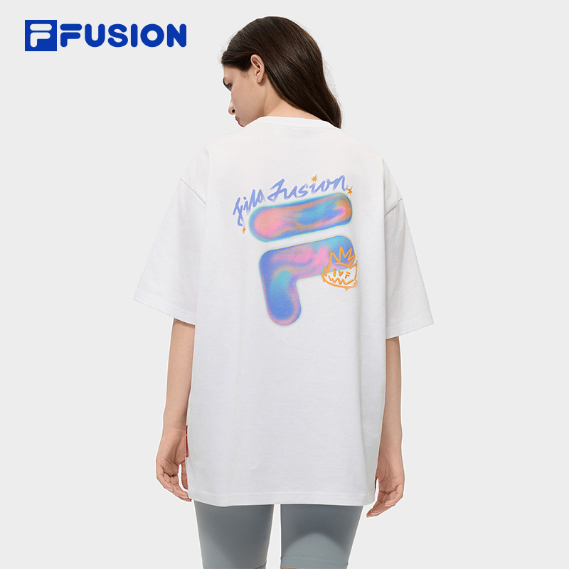 FILA FUSION斐乐潮牌情侣短袖t恤女2026春季新款百搭纯棉白色上衣