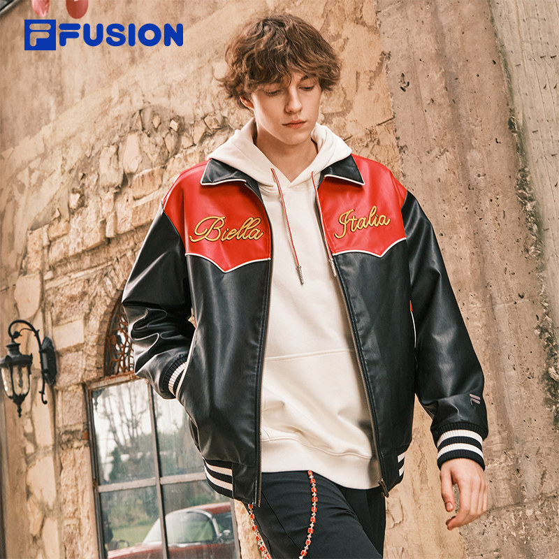 马上起飞丨FILA FUSION斐乐潮牌男皮衣新年拼色夹克外套贵气新衣