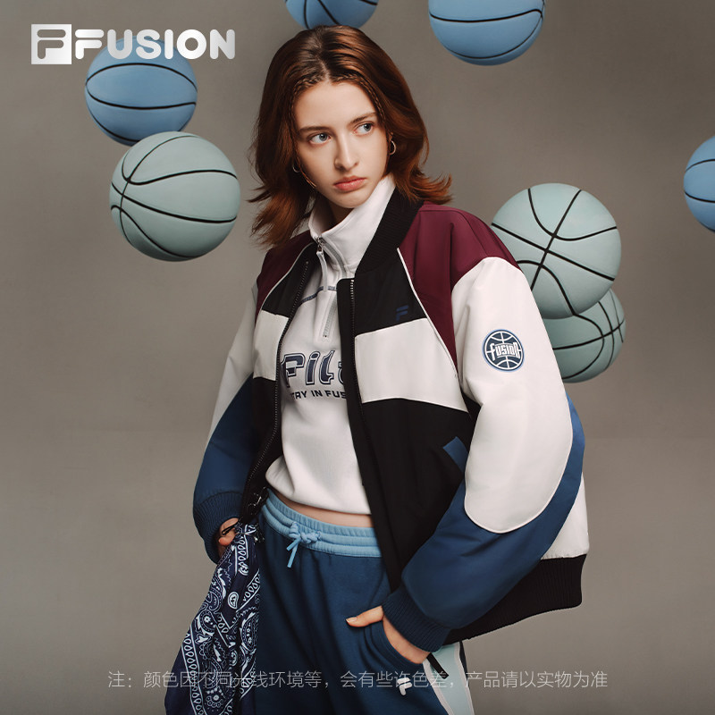FILA FUSION斐乐潮牌棉服女2026春季新款休闲拼色宽松夹克棒球服