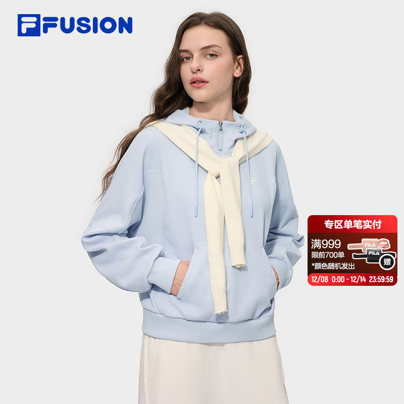 FILA FUSION斐乐潮牌女子连帽卫衣2025冬季新款时尚宽松针织上衣