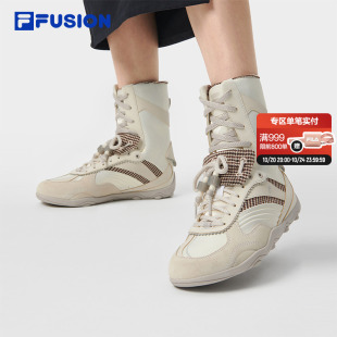 新款 高帮靴子2025冬季 薄底马丁靴骑士靴 FUSION斐乐潮牌女鞋 FILA