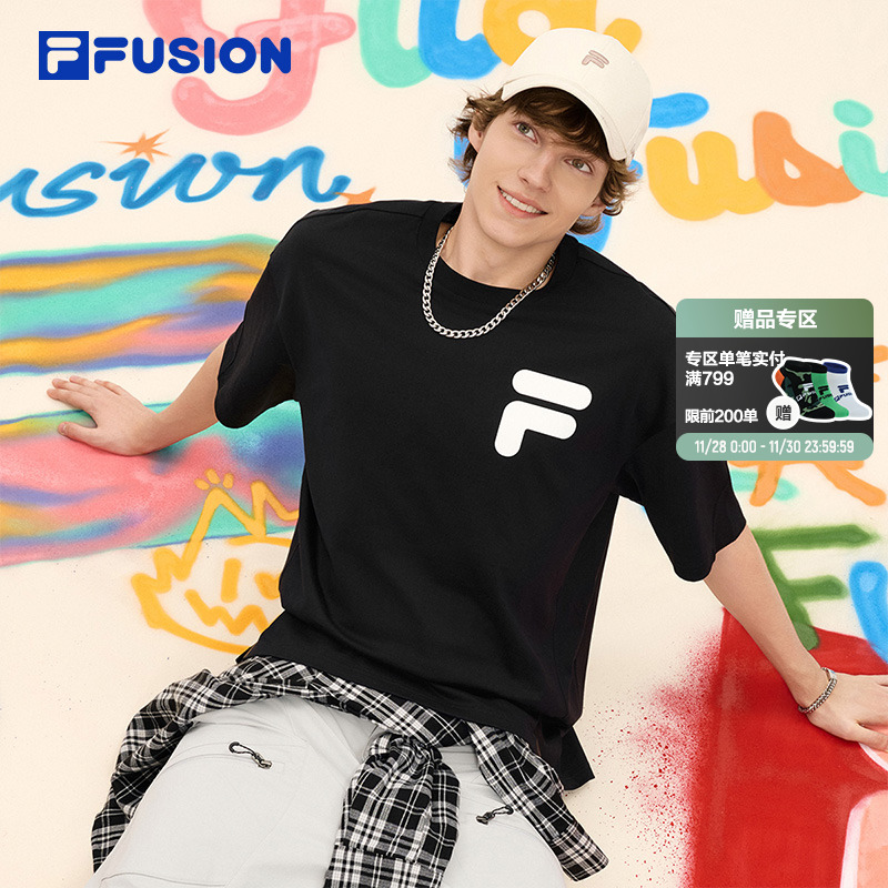 FILA FUSION斐乐潮牌情侣短袖女2026春季新款休闲宽松纯棉白色T恤