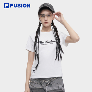 款 T恤夏季 纯棉休闲圆领字母短t FUSION斐乐潮牌女子针织短袖 FILA
