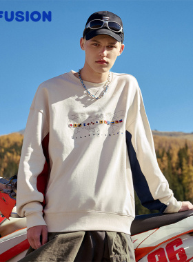 FILA FUSION×DOE斐乐潮牌男子圆领卫衣春秋款时尚纯棉针织上衣
