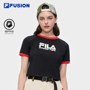 TWO斐乐女短袖 ROUND 2025夏季 新款 拼色T恤 FILA 纯棉修身 FUSION