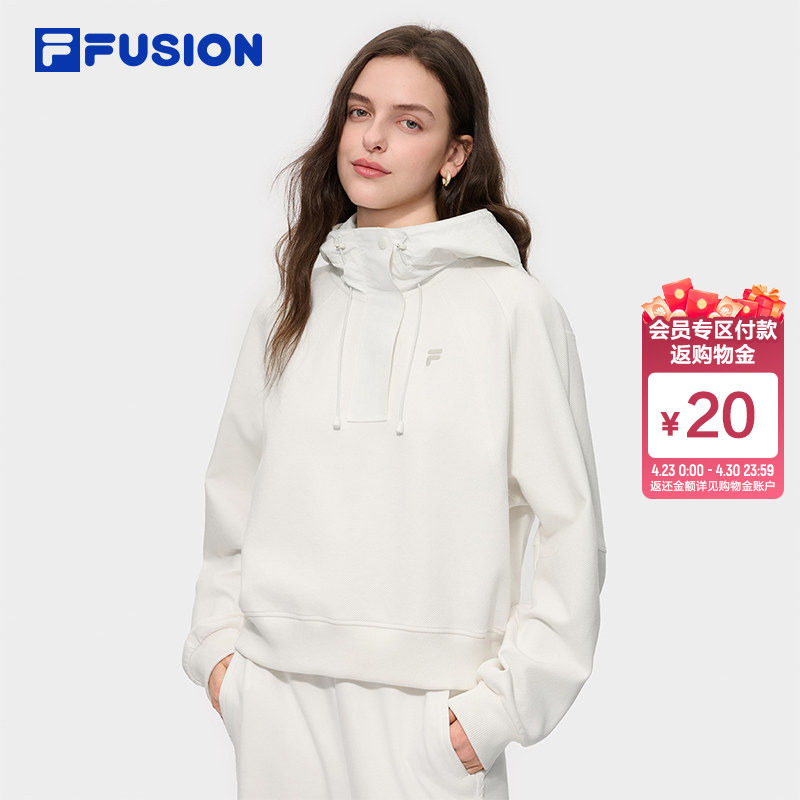 FILA FUSION斐乐女子简约连帽卫衣2025冬季新款保暖运动针织上衣