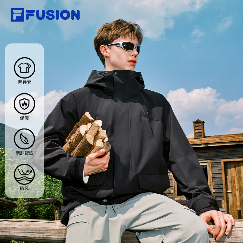 FILA FUSION斐乐潮牌男子上衣两件套2025冬季新款户外三合一外套