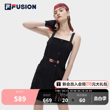 FUSION斐乐潮牌女裙吊带连衣裙夏季 FILA 休闲连衣短裙休闲裙 时尚