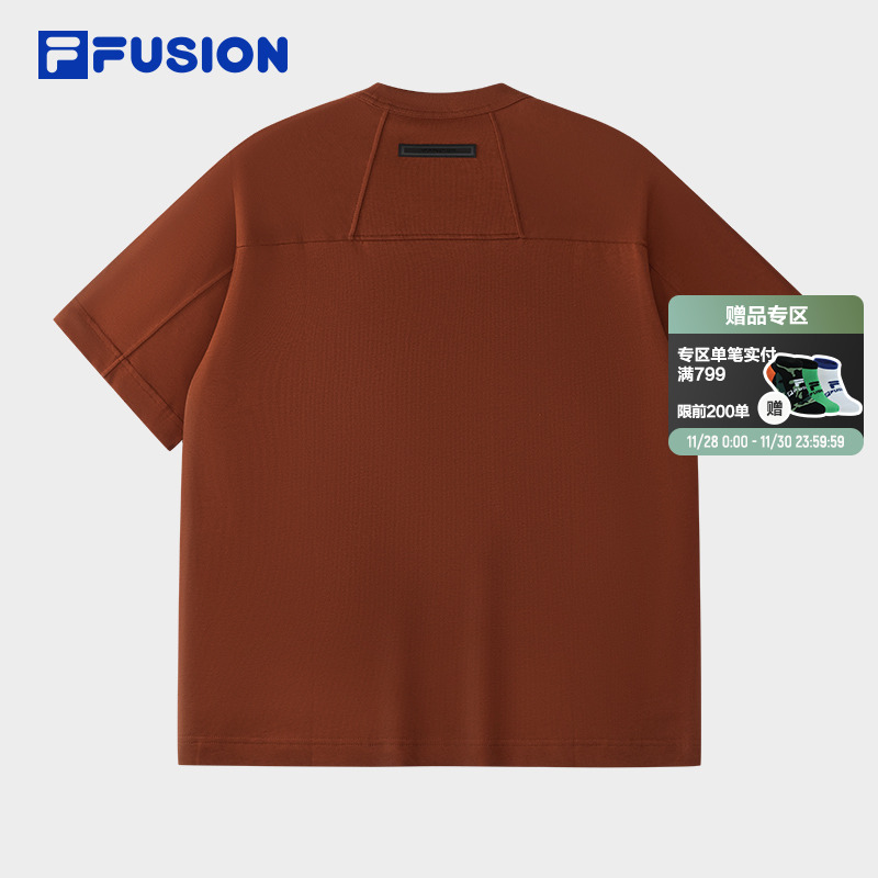 FILA FUSION斐乐潮牌男子针织短袖衫2025冬季新款休闲纯棉宽松T恤