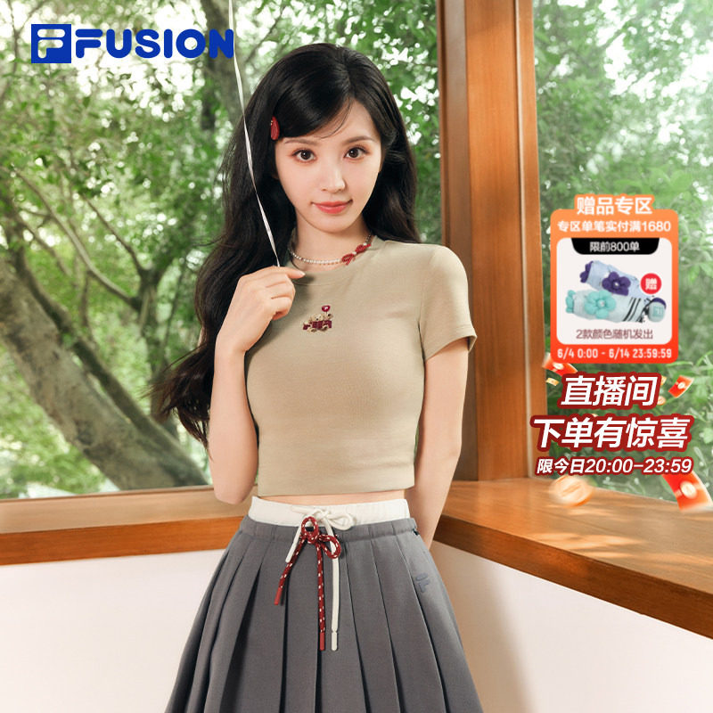 田曦薇同款FILA FUSION斐乐短袖T恤女26夏季新款小熊修身圆领上衣