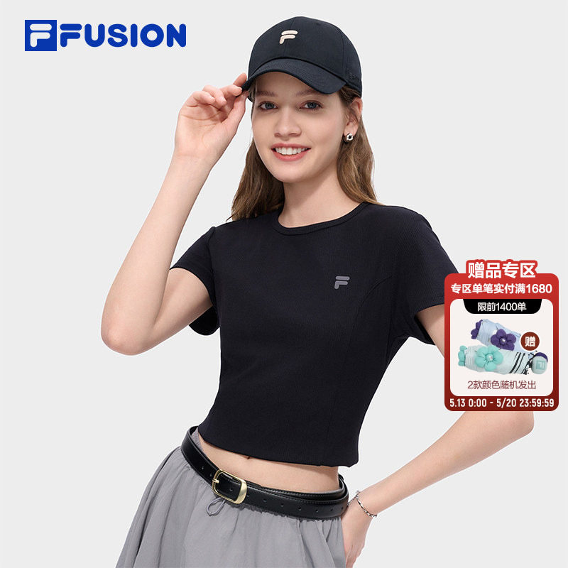 FILA FUSION斐乐潮牌针织短袖T恤女2026夏季新款纯色