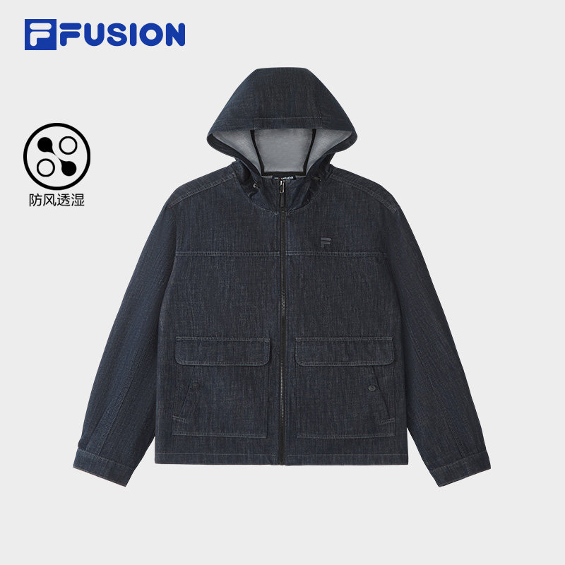 FILA FUSION斐乐潮牌牛仔服男2026冬季新款时尚休闲宽松连帽外套