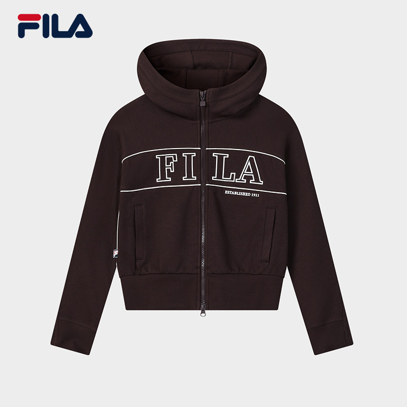 FILA 斐乐官方女士针织连帽外套2026春新款时尚休闲宽松短款上衣