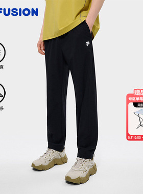 FILA FUSION斐乐速干裤男裤长裤夏季黑色运动裤直筒透气跑步裤子