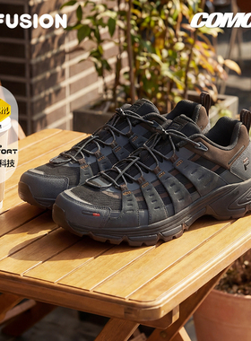 Como X 丨 FILA FUSION斐乐男子休闲鞋黑色跑步鞋V底户外徒步鞋女