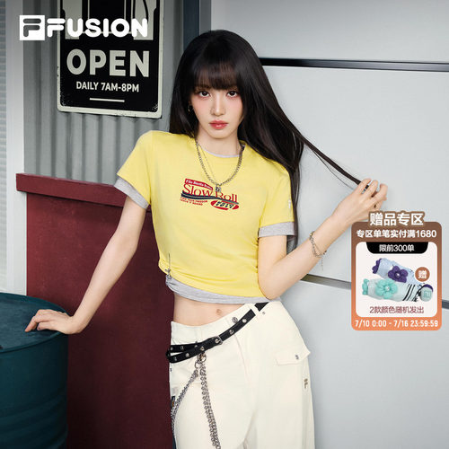 FILAFUSION针织短袖t恤女修身