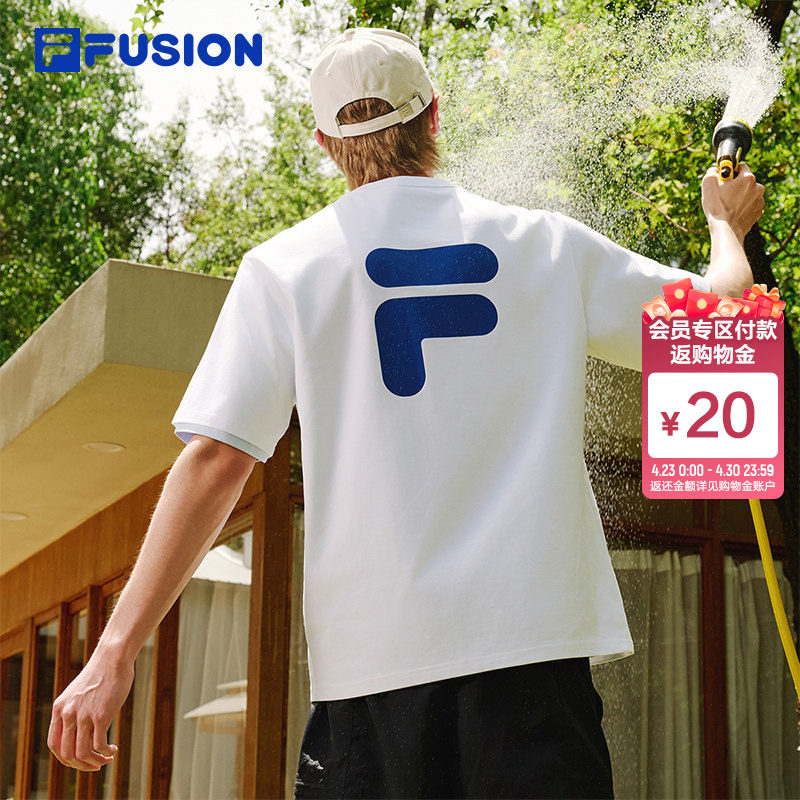 FILA FUSION斐乐潮牌情侣短袖T恤春夏季宽松运动半袖男女跑步上衣