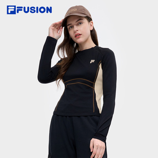 FILA FUSION斐乐潮牌女子针织长袖上衣秋冬款休闲紧身内搭拼色长T