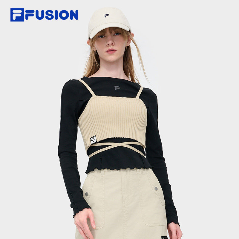FILA FUSION斐乐潮牌女子两件套2025春秋款休闲吊带内搭紧身长袖T,运动服/休闲服装,运动T恤,淘宝优惠券,粉丝福利购,淘宝优惠卷
