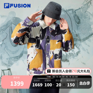 休闲满印宽松翻领外套 时尚 FUSION斐乐潮牌棉服男2024春新款 FILA