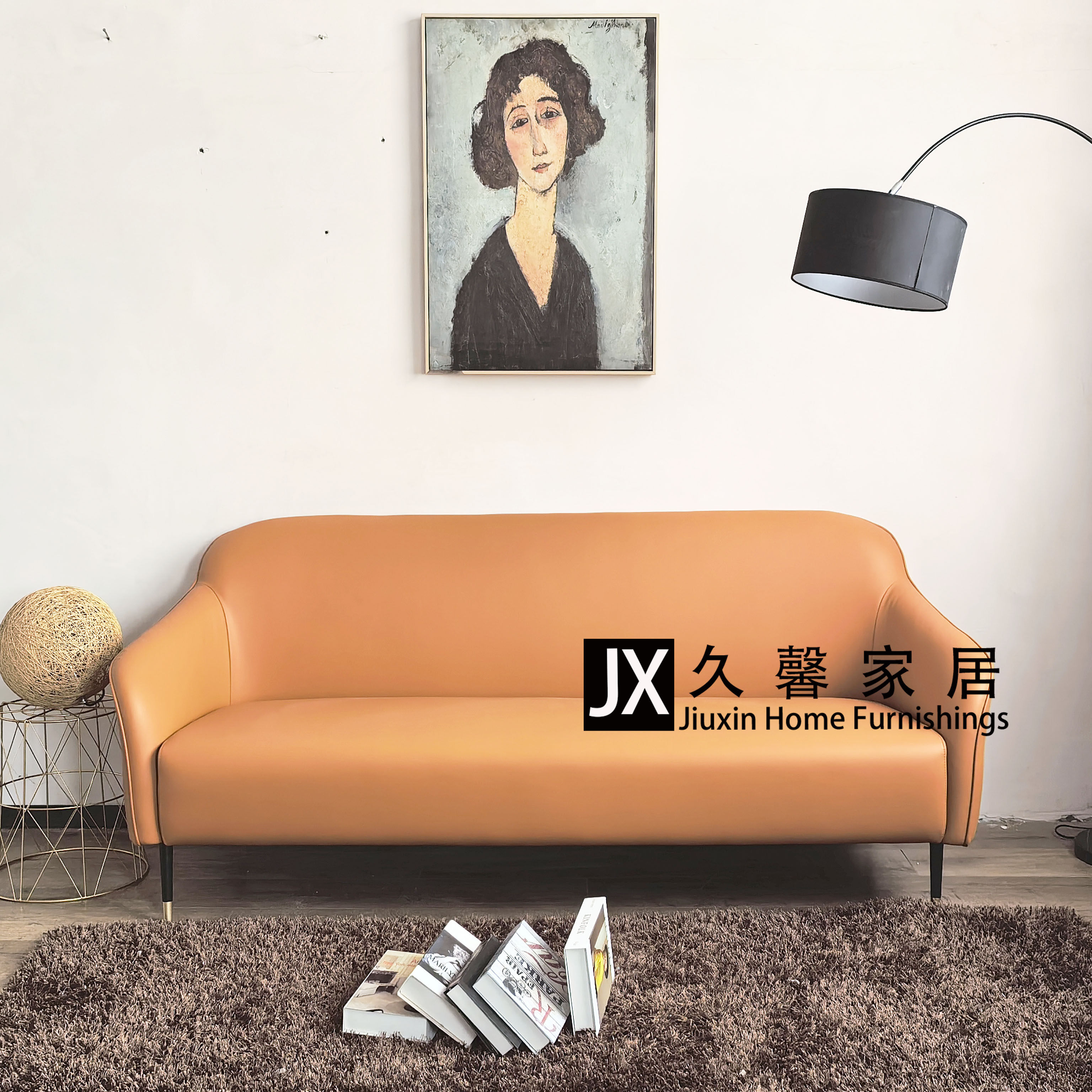 皮艺沙发小户型北欧现代双人二三人位客厅出租房服装店用整装沙发