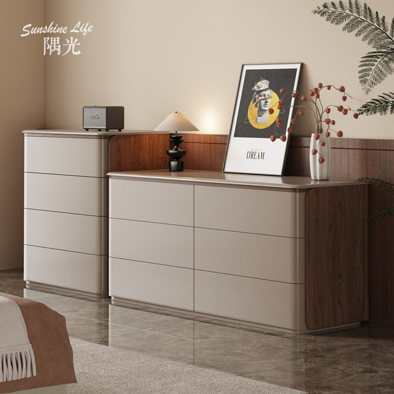 卧室高级感实木八斗柜客厅收纳柜简约床尾置物柜抽屉柜靠墙储物柜