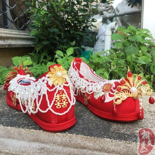 2020新款 红色凤凰项链绣花鞋 内增高婚鞋 新娘鞋 秀禾服 中式 秀禾鞋
