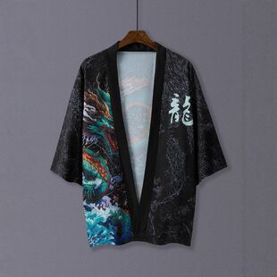 款中国风男女浮世绘防晒衣和服羽织龙袍宽松开衫薄七分袖情侣外套