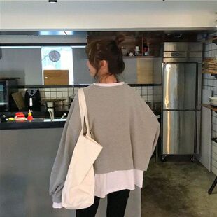 韩版慵懒春秋卫衣假两件女宽松cec上学生2021风新款超火衣服冬