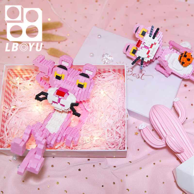 乐柏裕粉红豹成人女孩子拼装益智拼图玩具中国微型小颗粒钻石积木