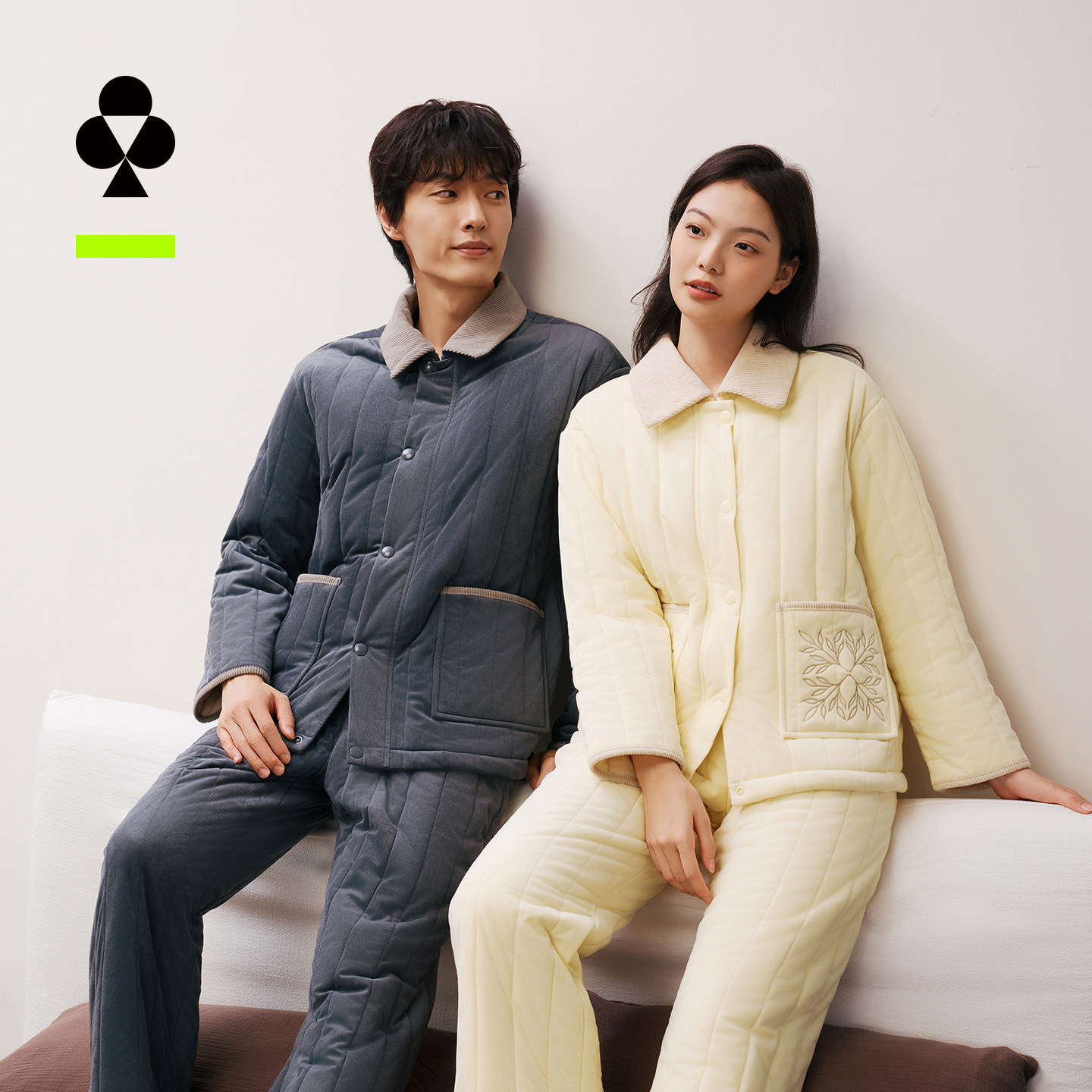 有棵树夹棉睡衣女款三层加绒加厚抗静电2025秋冬家居服套装睡衣男