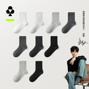 中筒袜抗菌防臭吸汗透气秋冬季 有棵树袜子男士 黑色 纯棉商务